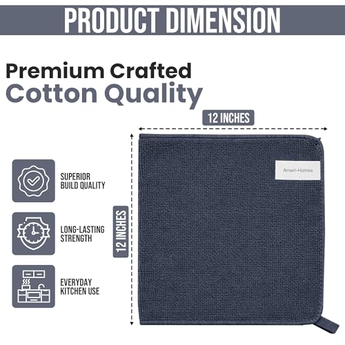 Ameri-Homes Premium Microfiber Cleaning Cloths 12 x 12 Inches, 400 GSM, Soft & Absorbent, Scratch-Free Lint-Free Cleaning Towels for Kitchen, Car, Glass & Home (Pack of 6) (Gray) - color: Gray