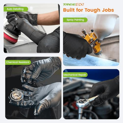 TREEGO 10 Mil Black Nitrile Gloves Heavy Duty — Diamond Texture Grip, Latex Free Disposable Mechanic Gloves, X-Large, 50 Count - color: Black 50, size: X-Large