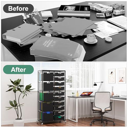 EasyPAG Rolling Storage Cart With 15 Drawers, Metal Craft Organizers And Storage Cart With Wood Tabletop, 30 Lbs Capacity Per Drawer For Home Office Classroom And Dorm, Black - size: 15 Drawers