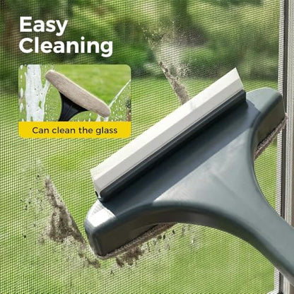 2 in 1 Window Screen Cleaning Brush, Mesh Window Screen Cleaner Tool with Squeegee, Multifunctional Screen Cleaner Tool for Patio Door Porch Screens