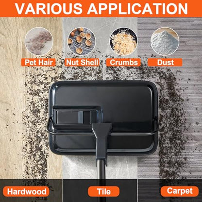 Carpet Sweeper, 7.87 in Sweeping Paths, Floor Sweeper Manual Non Electric, 300 ml Dustbin Capacity with Comb for Home Office Rugs Hardwood Surfaces Wood Floors Laminate, Cleans Dust Pet Hair