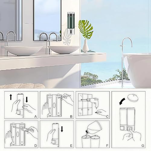 Silver Manual Bathroom Wall Mounted Soap Dispenser, 10oz/300ml Single Bathroom Shampoo and Conditioner Dispenser, Clear Plastic Refillable Liquid Lotion Pump Dispenser and Organizer - color: Silver