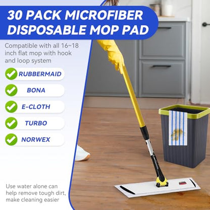Replacement Disposable Microfiber Pad Fit for Rubbermaid Quick Connect Mop System - 50 Pack Wet & Dry Commercial Cleaning Refills with Scrubbing/Scouring Stripes Fit for Any Flat System 17 and 18 Inch - color: 18 Inch-50pack-blue&white-disposable