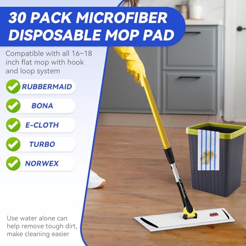 Replacement Disposable Microfiber Pad Fit for Rubbermaid Quick Connect Mop System - 30 Pack Wet & Dry Commercial Cleaning Refills with Scrubbing/Scouring Stripes Fit for Any Flat System 17 and 18 Inch - color: 18 Inch-30pack-blue&white-disposable