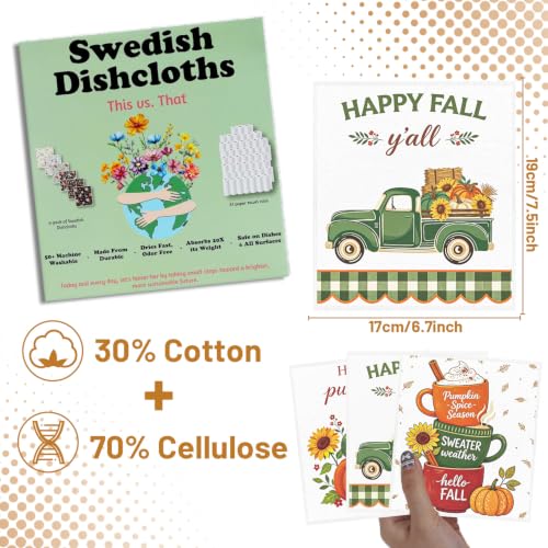 Fall Swedish Dishcloths for Kitchen, 6 Pack Hello Pumpkin Reusable Cellulose Sponge Paper Towels Washable, Absorbent Fast Drying Swedish Dish Cloth for Home Cleaning - style: Hello Pumpkin