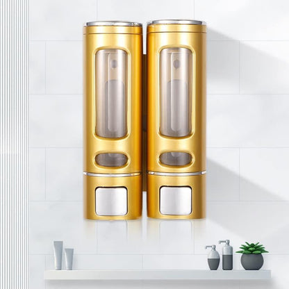 Liquid Soap Dispenser Wall Mount, 1 Chamber Bathroom Shower Pump Dispenser,Press Manually Lotion Soap Dispenser Use for Shampoo, Soap, Conditioner, Shower Gel, for Bathroom Kitchen Hotel (Gold) - size: 1 Chamber
