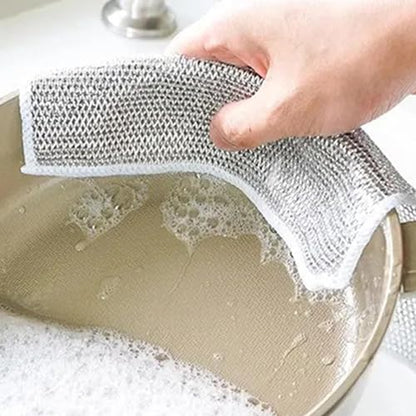 Estink Wire Dishwashing Rag, Multipurpose Rust Removal Double Side Steel Wire Dish Towel with Polyester Material for Household Kitchen Bathroom Cleaning
