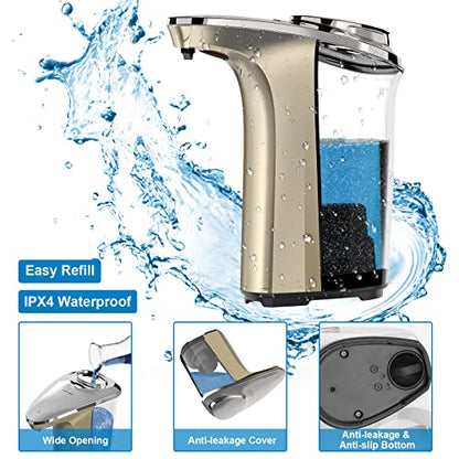 PZOTRUF Automatic Soap Dispenser, Touchless Dish Soap Dispenser 17oz/500ml with Infrared Sensor, 5 Adjustable Soap Dispensing Levels, Liquid Hand Dispenser for Bathroom Kitchen Sink(Champagne Gold) - color: Champagne Gold