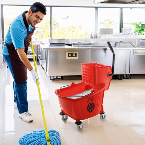 Dryser Commercial Side Press Wringer Combo Mop Bucket, 33 Quart, Red - color: Red