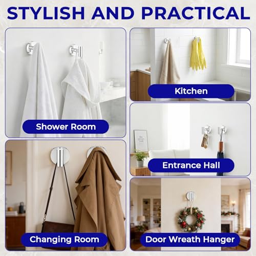 Suction Cup Hooks for Shower Heavy Duty, Shower Hooks No Drill, Shower Hooks for Inside Shower Stainless Steel, Suction Hooks for Window, Glass, Tile, Wall, Loofah, Bath Robe, Wreath, Chrome 4 Pack - color: Chrome