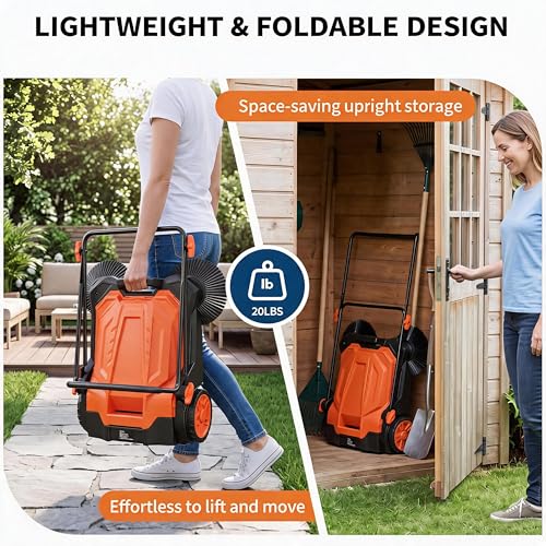 GarveeTech 25.6 in Walk-Behind Hand Push Floor Sweeper, 5 Gallon Capacity, Manual Outdoor Push Sweeper with Adjustable Folding Handle for Warehouses, Workshop, Garages
