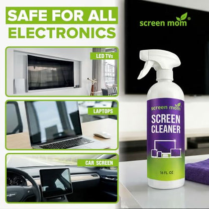 Screen Mom Screen Cleaner Spray 2 Pack-16oz for TV, Car, Laptop & Computer | Streak-Free Formula, Alcohol & Ammonia Formula, Safe for TVs, OLED, Tablets & Phones, Gentle Cleaning, Residue-Free Finish - size: 32 Fl Oz (Pack of 1)
