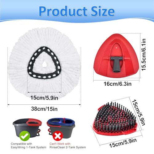Mop Heads Replacements for Ocedar, Mop Replace Head for O Cedar EasyWring 1-Tank Spin Mop, 6 Mop Heads Include 3 Microfiber Mop Refills, 2 Upgrade Scrubber Mop Head, 1 Mop Base for O-Cedar Mop - size: for ocedar easywring 1-tank