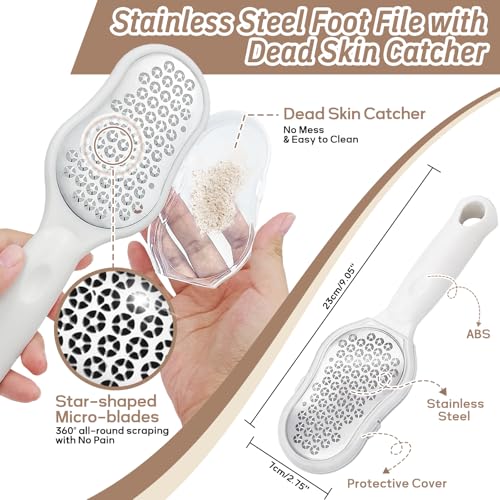 New Foot Brush & Foot Files Set(3PCS), 3-IN-1 Foot Scrubber with Long Handle, 10.2’’-27.5’’Adjustable Foot Scrub Brush and 2 Upgrade Foot File Callus Remover, Gift-Box Packed(White+2*Foot File) - color: White Kit04