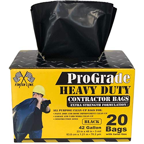 Reli. Contractor Garbage Bags 42 Gallon | 20 Trash Bags | Heavy Duty | Black Contractor