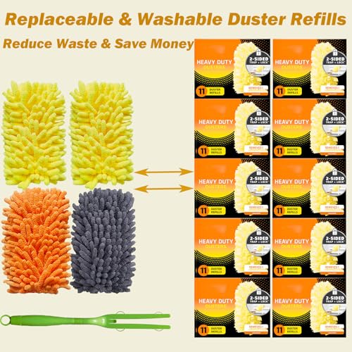 Reusable Duster for Swiffer, 2 Refills + 1 Handle, Yellow | 360 Heavy Duty Duster Refill, Compatible with Swiffer Hand Dusters, For Furniture, Blinds, Ceiling Fans, Walls - size: 2 dusters + 1 Handle Yellow