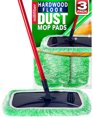 Millifiber Floor Duster Refills 15x8 Inches, 3-Pack (Mop Not Included) | Reusable microfiber duster covers, replacement heads, hair & dust mopping cloths - color: Dry Duster (Green), size: 3 Count (Pack of 1)