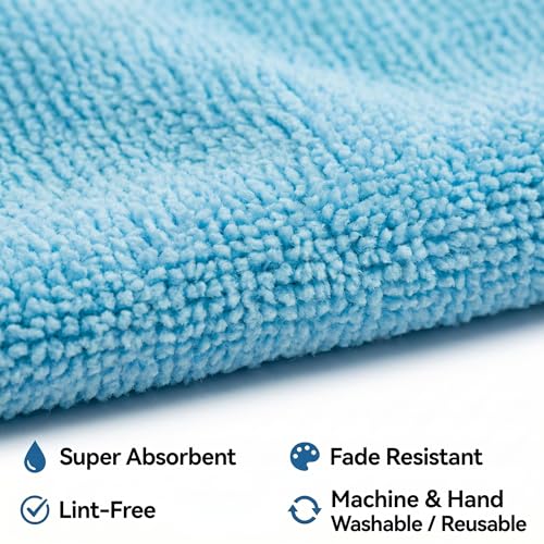 Microfiber Cleaning Cloth 10 Pack, 9.8 x 9.8 Inch Towels, Ultra Absorbent & Lint-Free, Streak-Free Rags for Car, Kitchen, Window & Household, Reusable Washable Cleaning Cloths (Blue) - color: Blue