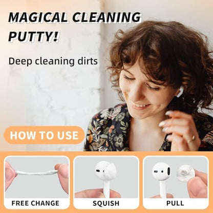 MOLOPPO Cleaning Clay, Phone Cleaning Kit with Clean Pen, Remove Ear Wax & Dirt & Gunk from Device's Small Crevices, for AirPod Cleaner Kit for Airpods Charging Case/Headphones/Electronics - color: B2-white+white pen