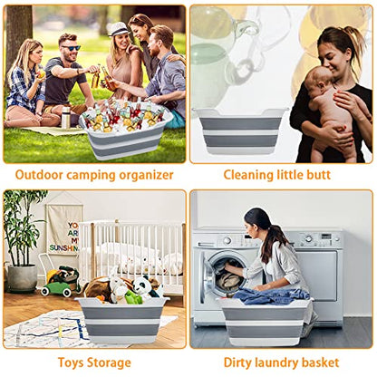 Goderewild Collapsible Pet Bathtub, 7.1 Gal (27L) - Foldable Bathing Tub with Drain Plug for Dogs & Cats Under 30 lbs - Multi-Use as Laundry Basket, Storage Organizer, Camping Sink (Grey) - color: Grey