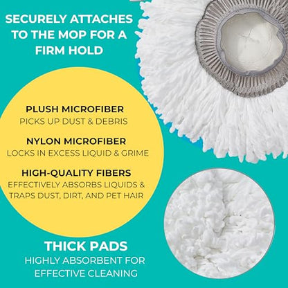 True & Tidy 4pc Round Microfiber Mop Pad Replacement Set for SPRAY-360 Clean Everywhere Spray Mop Kit, Machine Washable up to 100x, Thick Floor Cleaning for Hardwood, Tile, Laminate & Vinyl Floors