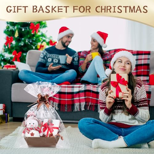 6PACK Baskets for Gifts Empty, 10x12”Thick Brown Gift Basket with Handles 6 Bows 6 Bags Empty Gift Baskets for Christmas Thanksgiving Wedding Birthday Party Wrapping Gift - color: 6PACK Brown