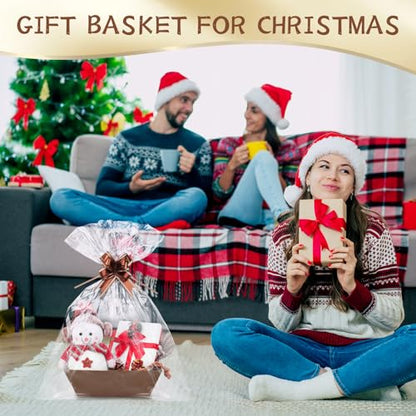 6PACK Baskets for Gifts Empty, 10x12”Thick Brown Gift Basket with Handles 6 Bows 6 Bags Empty Gift Baskets for Christmas Thanksgiving Wedding Birthday Party Wrapping Gift - color: 6PACK Brown