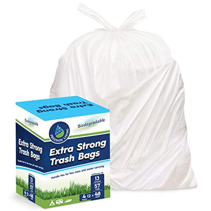 Biodegradable Trash Bags 13 Gallon 48 Count Heavy Duty White Bags with Handle Ties for Garbage in Kitchen, Yard, Lawn, Contractor, Janitorial or Office - size: 48 Count (Pack of 1)