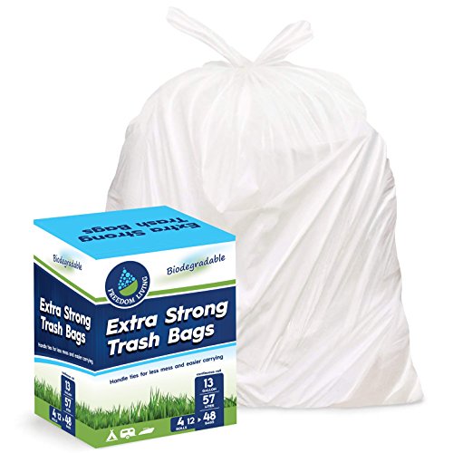 Biodegradable Trash Bags 13 Gallon 48 Count Heavy Duty White Bags with Handle Ties for Garbage in Kitchen, Yard, Lawn, Contractor, Janitorial or Office - size: 48 Count (Pack of 1)