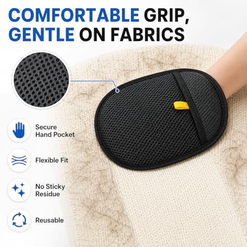 Pet Hair Remover Mitt for Couch, Reusable Dog & Cat Hair Remover Glove for Furniture, Clothes, Carpet, Bedding and Car Seats, Washable Lint Cleaner for Pet Fur