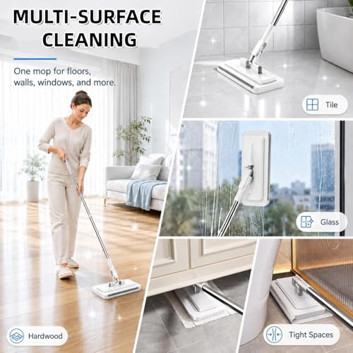 Hands Free Flat Mop, 2026 New Hands Free Multi Purpose Flat Mop, Multifunctional Lazy Mops with One-Click Cloth Attachment, 360° Rotating Mops Head, for Floor, Wall, Bathroom (1, M(43.3in)) - color: M(43.3in)
