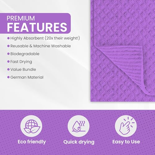 Swedish DishCloths - 10 Pack (Purple), (German Material) Reusable Cellulose Sponge Cloth for Kitchen - Household, Highly Absorbent, No-Odor Dishcloth - color: 005 Purple