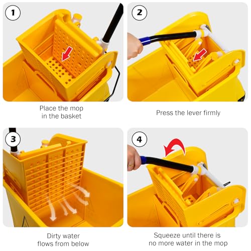 ARLIME Mop and Bucket Set with Wringer On Wheels, 21 Quart Capacity Portable Wringer Trolley on Wheels, Side Press Floor Cleaning Wavebrake w/Handle, Mop Bucket for Home, Commercial, Restaurants - size: 21 Quart
