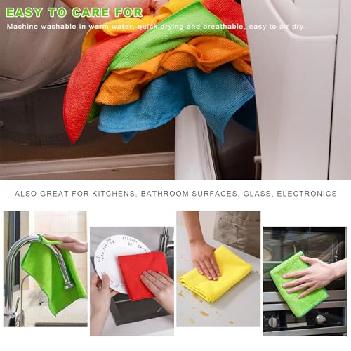 12PCS Microfiber Cleaning Cloths, 12"×12" Soft Absorbent Streak-Free Car Drying Towels, Scratch-Proof Lint Free Rags All Purpose Wash Cloth for Cars Houses Windows Kitchen