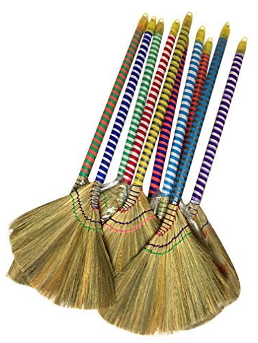Choi Bong Co Vietnam Hand Made Straw Soft Broom with Colored Handle 12" Head Width, 40" Overall Length -1pc
