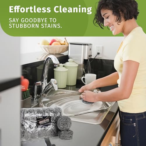 VELORA Stainless Steel Cleaner Scouring Pads [12 Pack] - Industrial & Commercial Strength Large Cleaning Supplies Dish Sponge - Individually Wrapped 30 Gram
