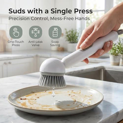 Li&Zhao Dish Brush with Soap Dispenser – Kitchen Sink Brush with Built-in Liquid Dispenser Wall Mount for Adjustable Angle Rotating, Heavy-Duty Dish Soap Brush for Sink, Stove, Cookware (2 Pack)