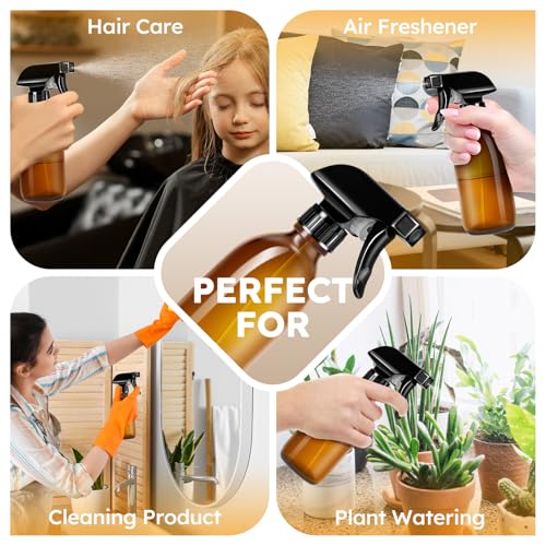 Tecohouse Glass Spray Bottles 8oz, Amber Hair Spray Bottles, 2 Pack Empty Refillable Sprayer Container with Labels, Funnel, Lids, Graduated Pipettes - Handheld Size - color: Amber