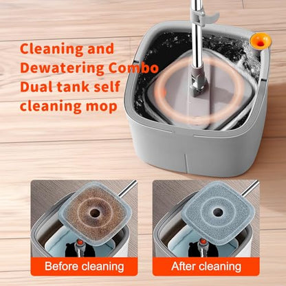 Spin Mop and Bucket with M16 Self Separation Dirty and Clean Water System, Self Wringing 360° Rotating Clean Mop-Head and Bucket Set for Hardwood Tile Marble Floors with 14Pads-Grey - size: Grey Mop Set with 14 Pads