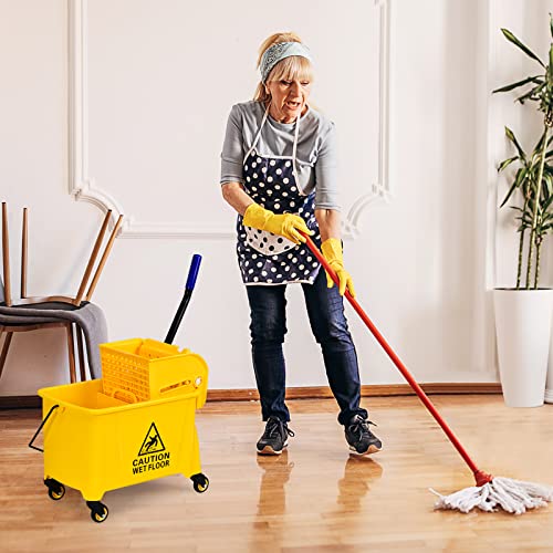 ARLIME Mop and Bucket Set with Wringer On Wheels, 21 Quart Capacity Portable Wringer Trolley on Wheels, Side Press Floor Cleaning Wavebrake w/Handle, Mop Bucket for Home, Commercial, Restaurants - size: 21 Quart