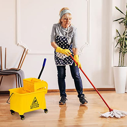ARLIME Commercial Mop Bucket with Wringer, 21 Quart Capacity Portable Wringer Trolley, Side Press Floor Cleaning Wavebrake w/Handle, Small Mop Bucket on Wheels for Home, Industrial, Yellow - size: 21 Quart