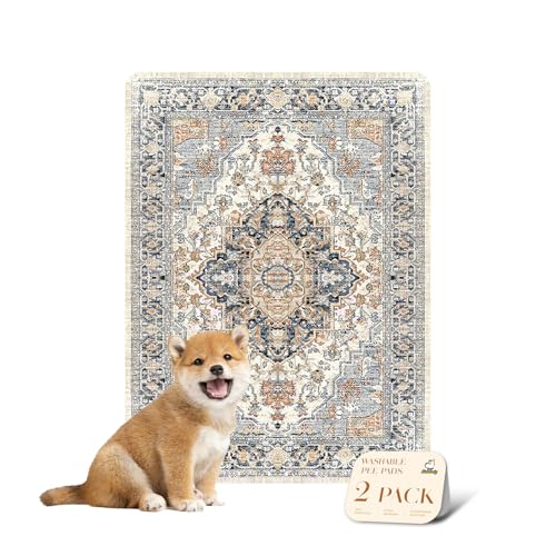 nunubaby Washable Pee Pads for Dogs, Stylish, Non-Slip and Leak-Proof Pee Pads. Reusable Potty Pads for Dogs for Crates and Floors.(Beige/Multi, 18" x24" ) - color: Beige/Multi, size: 18x24 Inch (Pack of 2)