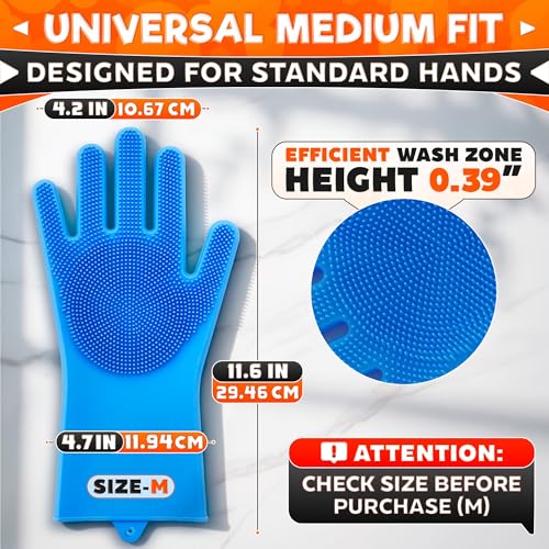 ALPENKOK Silicone Dishwashing Gloves with Scrubber – Non-Slip Silicone Gloves for Washing Dishes | Household Use - color: Light Blue