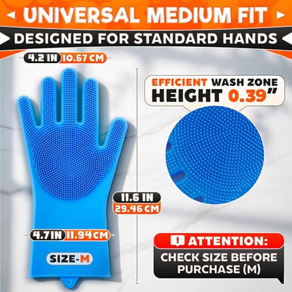 ALPENKOK Silicone Dishwashing Gloves with Scrubber – Non-Slip Silicone Gloves for Washing Dishes | Household Use - color: Light Blue