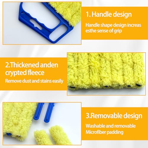 2 Pcs Blinds Cleaner Duster Tool 7 Finger Microfiber Washable Blind Cleaner Mini Window Dusters for Cleaning Dust Remova for Window Air Conditioner Vent Fans Venetian Shades Wood Blinds Dust Dirt - color: Blue