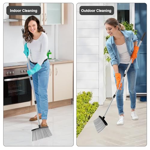 Broom and Dustpan Set, 51" Long Handle Broom with Dustpan Combo Set, Windproof Standing Dust pan with Self-Cleaning Teeth, Household Set Sweep Kitchen Office Lobby Pet Room - color: Black