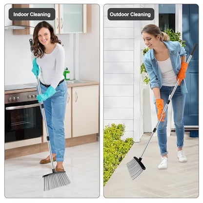 Broom and Dustpan Set, 51" Long Handle Broom with Dustpan Combo Set, Windproof Standing Dust pan with Self-Cleaning Teeth, Household Set Sweep Kitchen Office Lobby Pet Room - color: Black