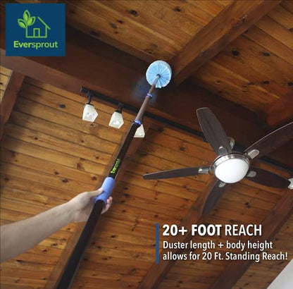 EVERSPROUT 5-to-12 Foot Cobweb Duster and Extension-Pole Combo (20 Foot Reach, Soft Bristles) | Hand Packaged | Lightweight, 3-Stage Aluminum Pole | Indoor & Outdoor Use Brush Attachment