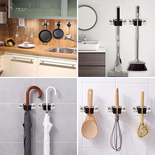 GROVENT® 2 PCS Mop and Broom Holder Wall Mount Heavy Duty Stainless Steel Broom Holder Wall Mounted Broom Organizer Home Garden Garage Storage Rack-Multi (Black)