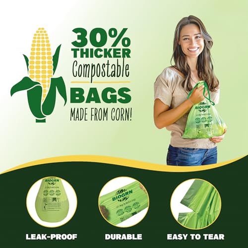 2.6-3 Gallon Compostable Trash Bags Drawstring 50 Bags Extra Thick 1 Mil 11.36 Liter Small Biodegradable Trash Bags for Kitchen Countertop Bin ASTM D6400, US BPI and OK Compost Home Certified - color: 3 Gal, Drawstring Bags, 50 Count